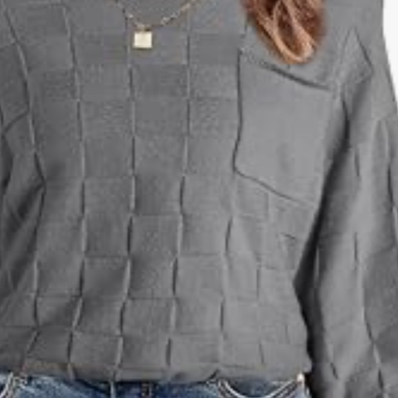 Checkerboard Pattern Crewneck sweater textured lantern sleeves size medium NEW - Picture 2 of 7